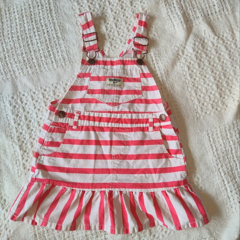 Oshkosh B'Gosh Pink Striped Overalls Dress 3T